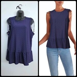 *NWT* Michael Kors Navy Sleeveless Eyelet Blouse Sz Large